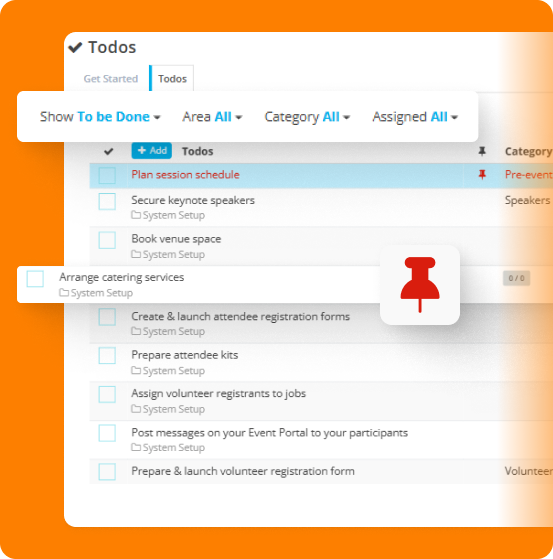 Pin & Filter TODOs — ClearEvent