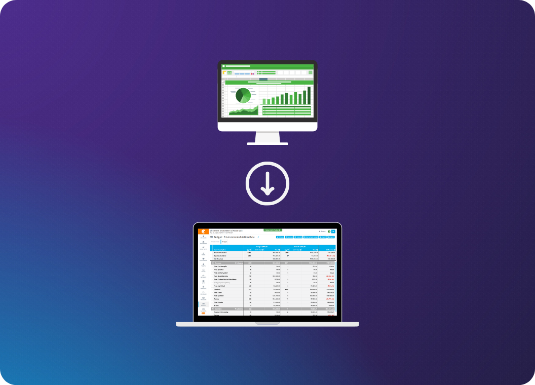 Illustration of ClearEvent Event Budget Import of a budget on spreadsheet to the ClearEvent software.