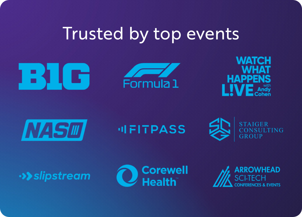 Trusted by image showcasing customers who are trusting ClearEvent to power their events.