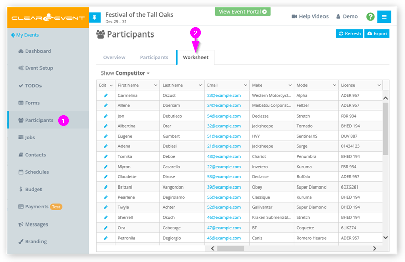 Participant Worksheet Feature