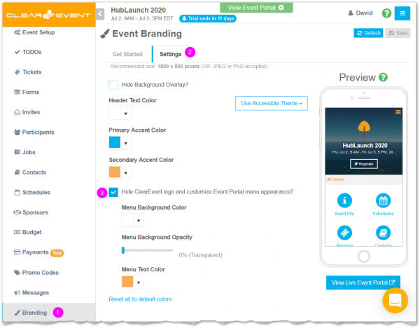 Event Manager App - Enable White Label Branding Settings