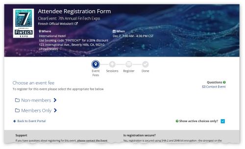 Screenshot of event registration software process for an attendee