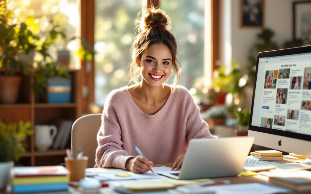 Woman Event Manager At Home Office Desk Reviewing Event Industry News